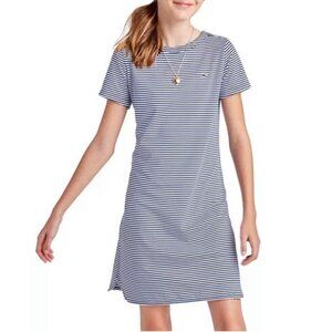 Vineyard Vines Girls Dress Sz L 14 Short Sleeve Stripe Sankaty Deep Bay White